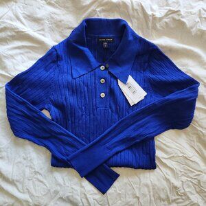 Stretch knit collared long sleeve blouse